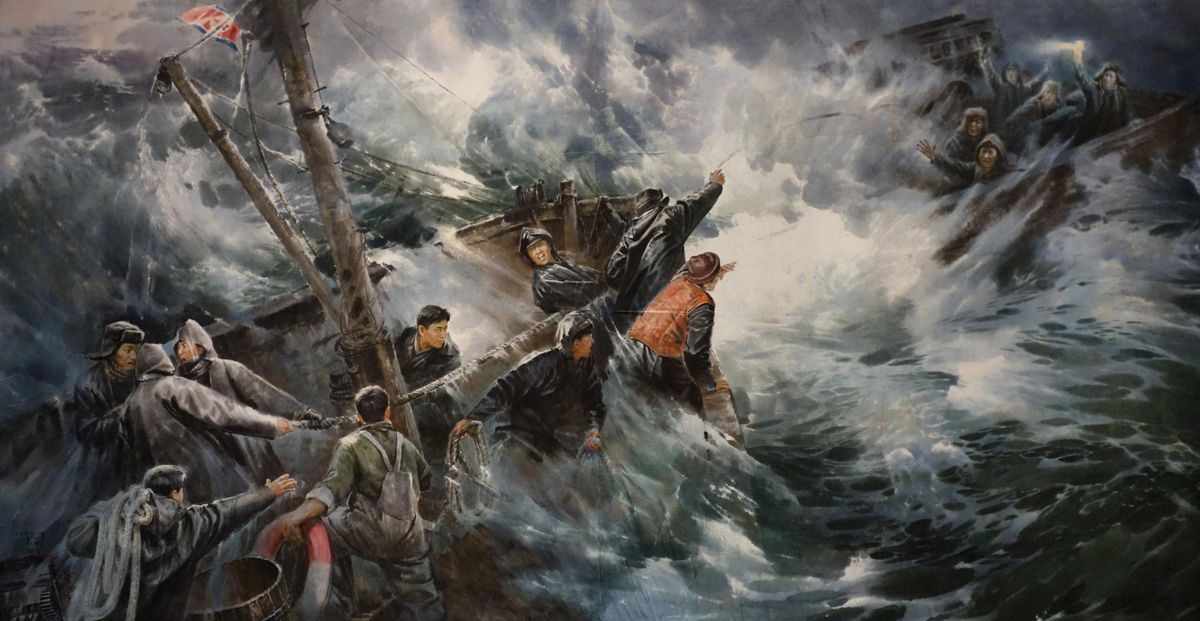 north korean oil painting sea rescue by kim song kun