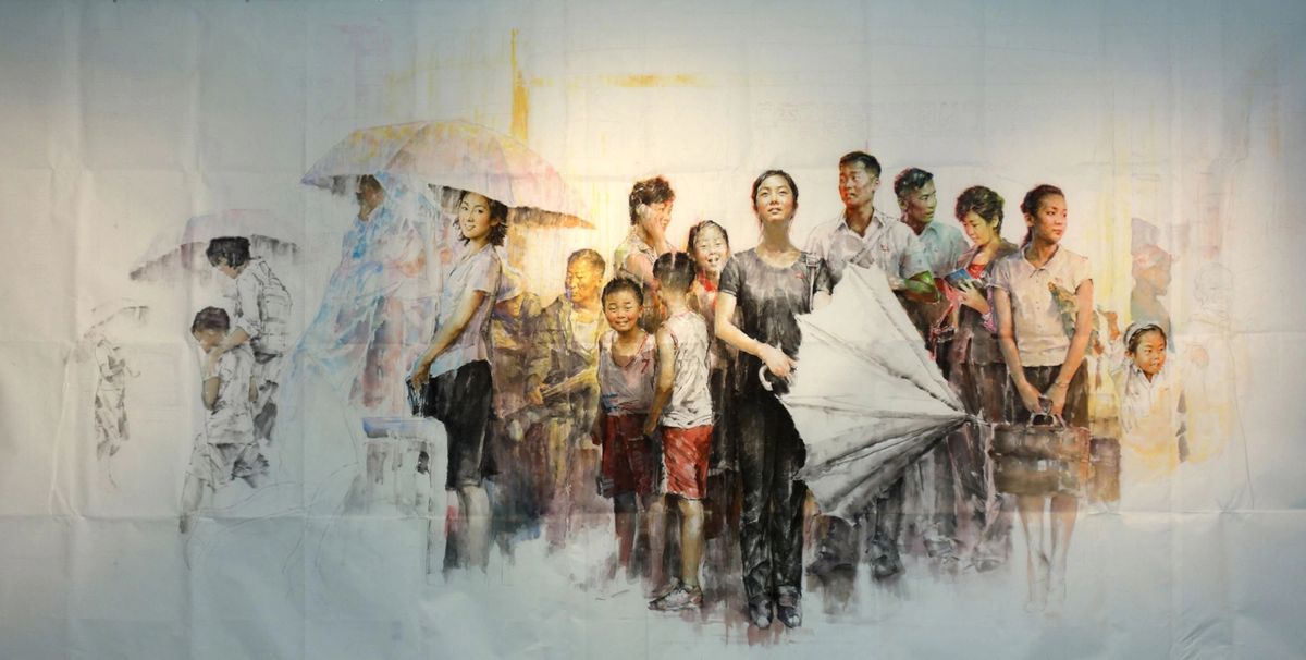 north korean oil painting rain shower by kim sok