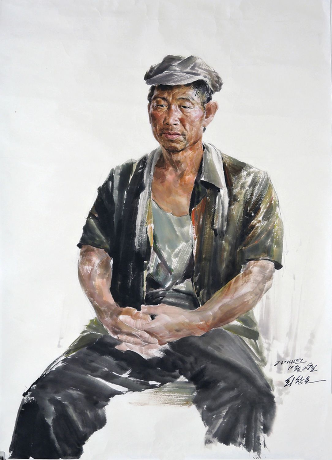 north korean oil painting worker by choe chang ho